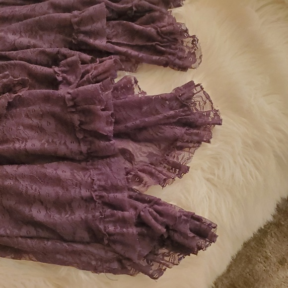 Purple Sheer Lace Victorian Tea Length Midi Dress - Picture 10 of 12